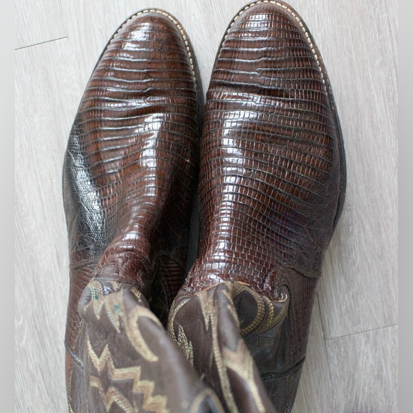Dan Post Brown Teju Lizard Leather Cowboy Boots Mens Sz 11 D Made In USA - Picture 3 of 5